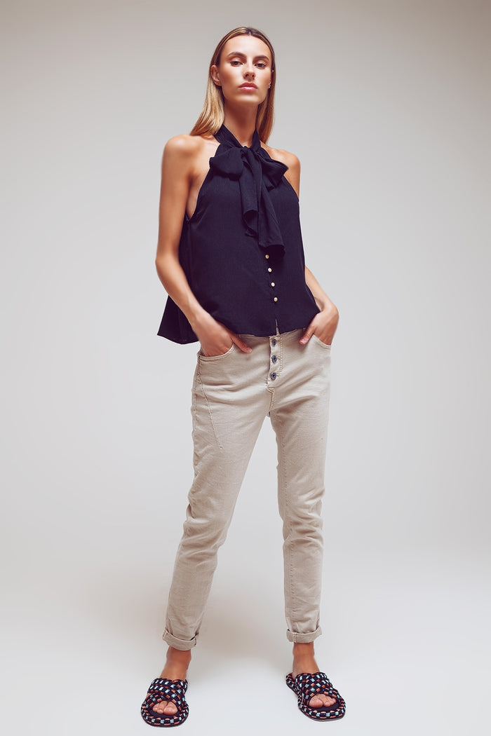 Halter Top With Tie Neck in Black - Shirts, top
