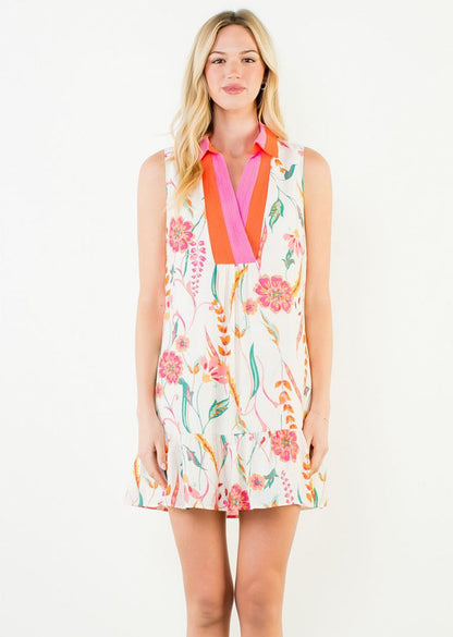 thml sale dress Happy Fields Floral Sleeveless Cream Dress spring