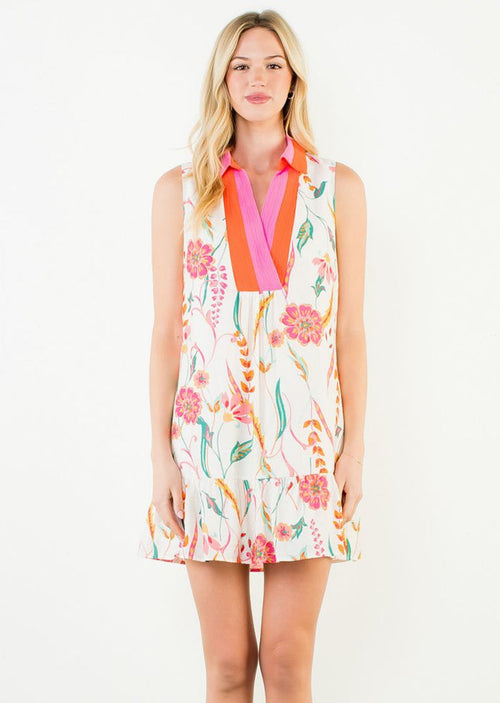 thml sale dress Happy Fields Floral Sleeveless Cream Dress spring
