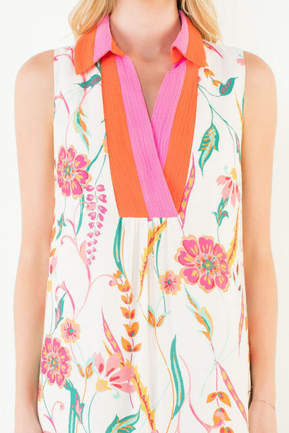 Happy Fields Floral Sleeveless Cream Dress