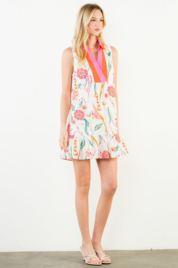 Happy Fields Floral Sleeveless Cream Dress