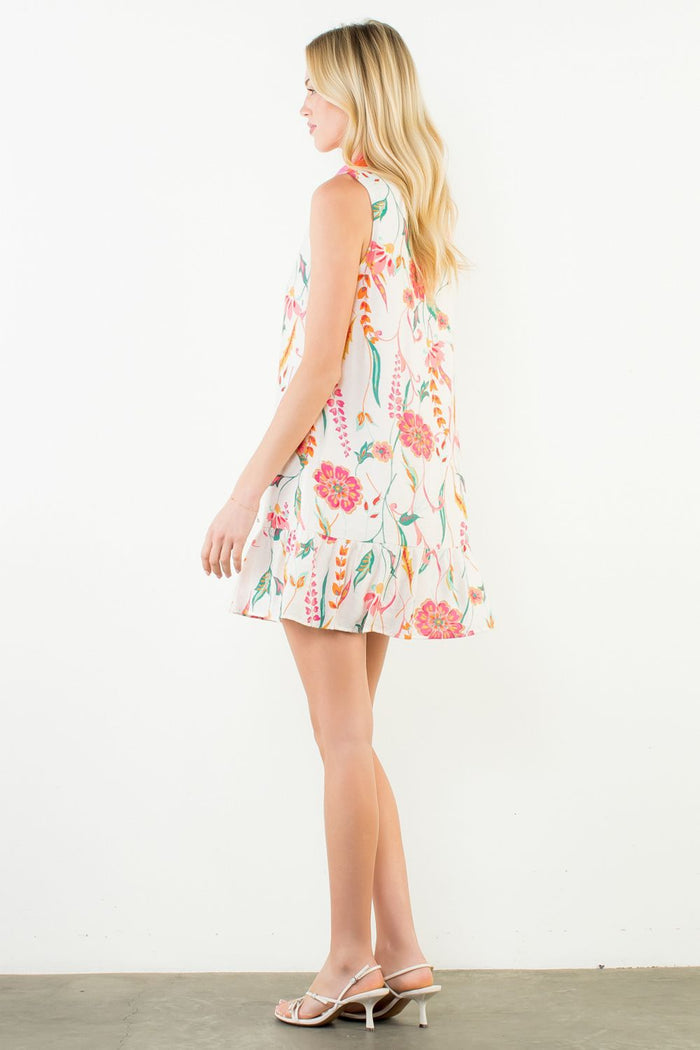 Happy Fields Floral Sleeveless Cream Dress