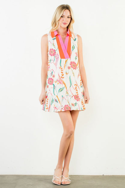 Happy Fields Floral Sleeveless Cream Dress