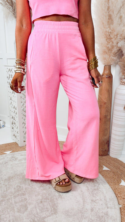 Harlow Halter Neck Crop Top & Pants Set-Fuchsia