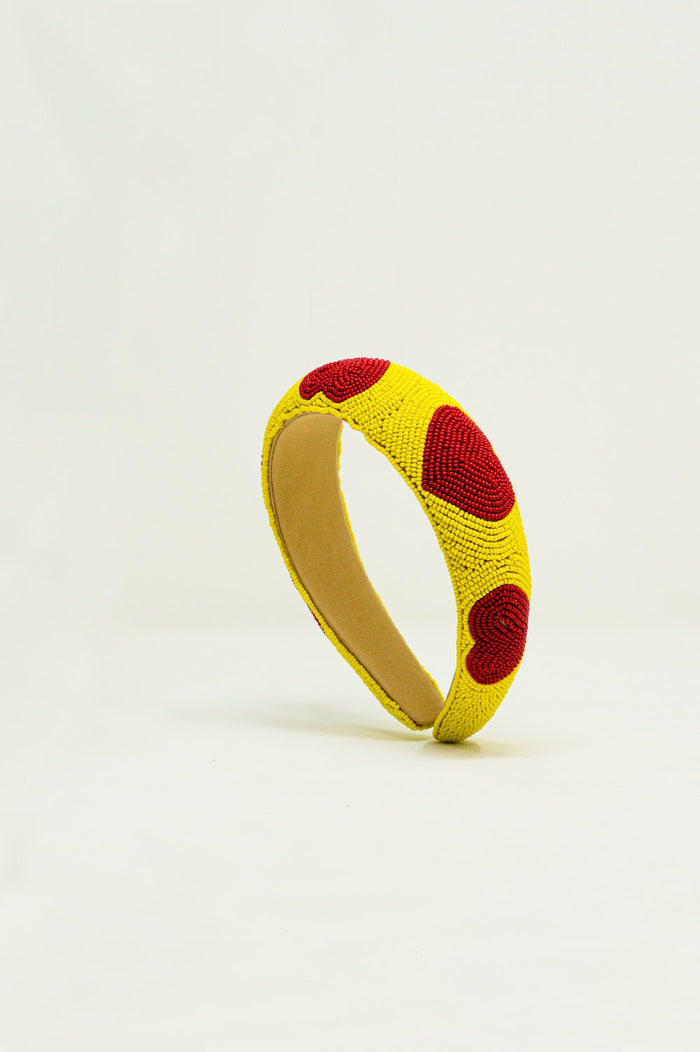 Heart Detail Beads Headband in Yellow