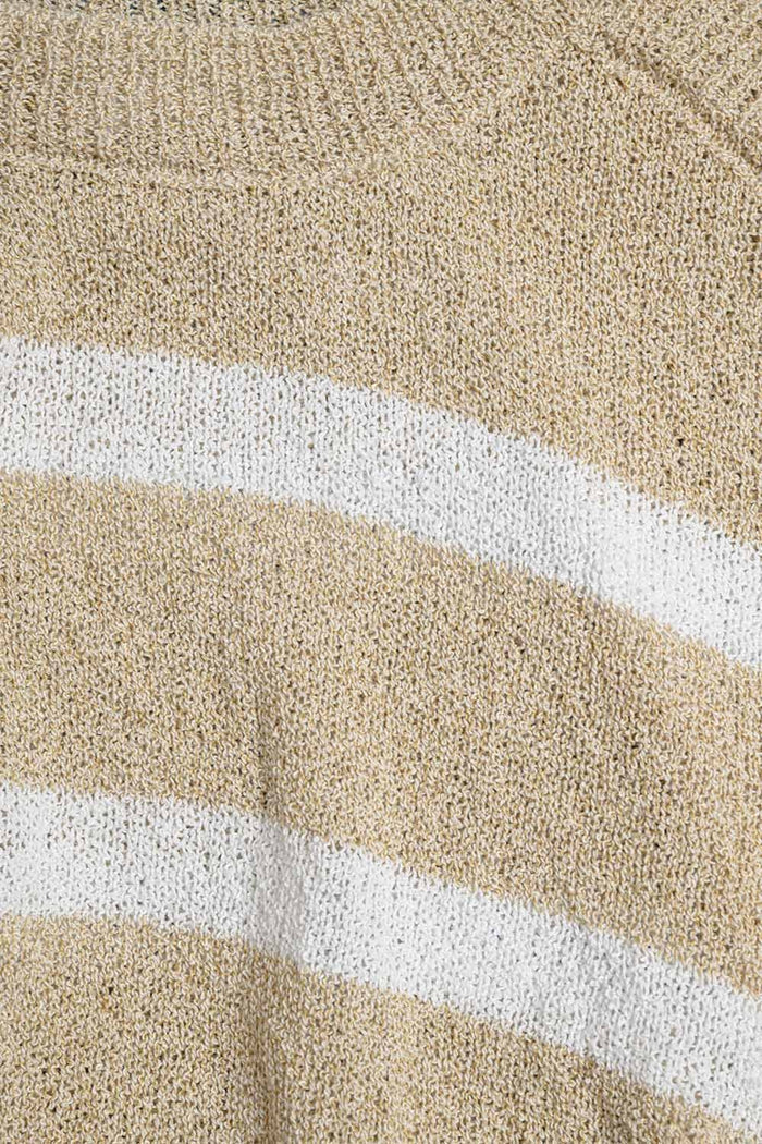 Heather Sweater With Open Shoulders and Horizontal Stripes in Beige