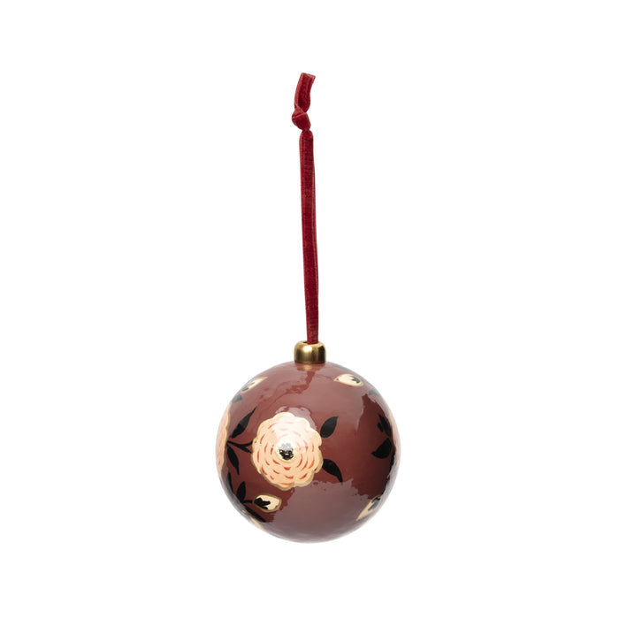 Heirloom Paper Mache Camellia Round Christmas Ornament Burgundy