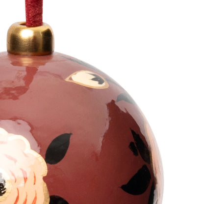 Heirloom Paper Mache Camellia Round Christmas Ornament Burgundy