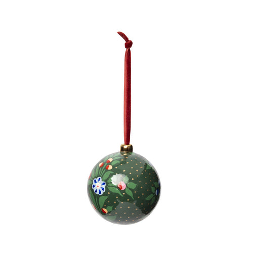 Heirloom Paper Mache Folk Floral Round Christmas Ornament Forest
