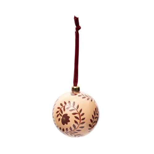 Heirloom Paper Mache Leaf Garland Round Christmas Ornament Pink