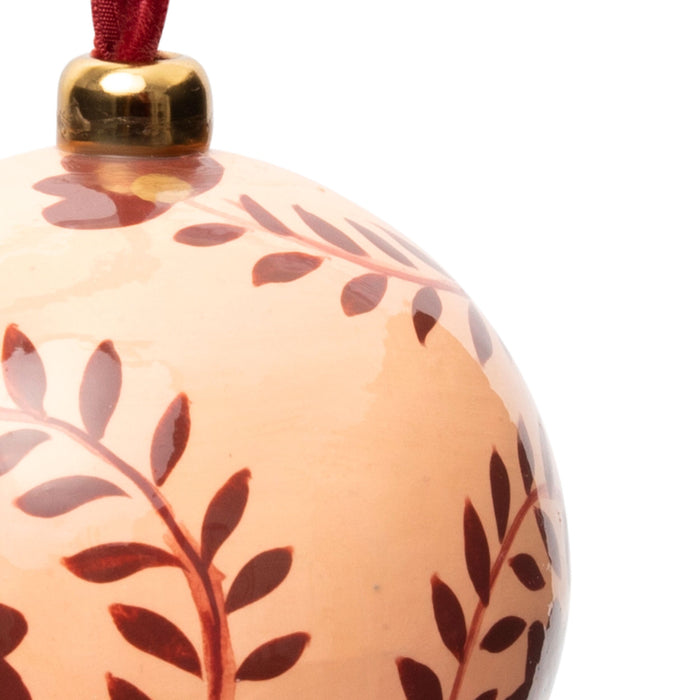 Heirloom Paper Mache Leaf Garland Round Christmas Ornament Pink