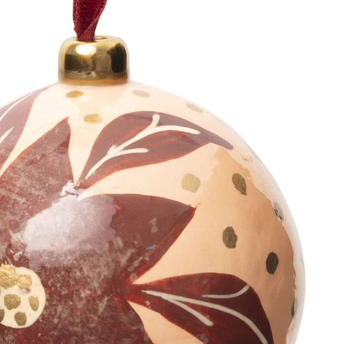 Heirloom Paper Mache Poinsettia Round Christmas Ornament Pink