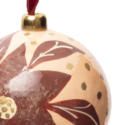 Heirloom Paper Mache Poinsettia Round Christmas Ornament Pink