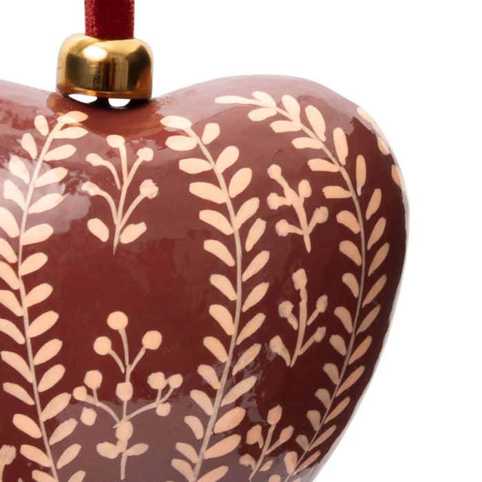Heirloom Paper Mache Trailing Vine Heart Christmas Ornament Burgundy