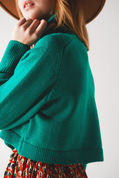 High neck cropped jumper in green