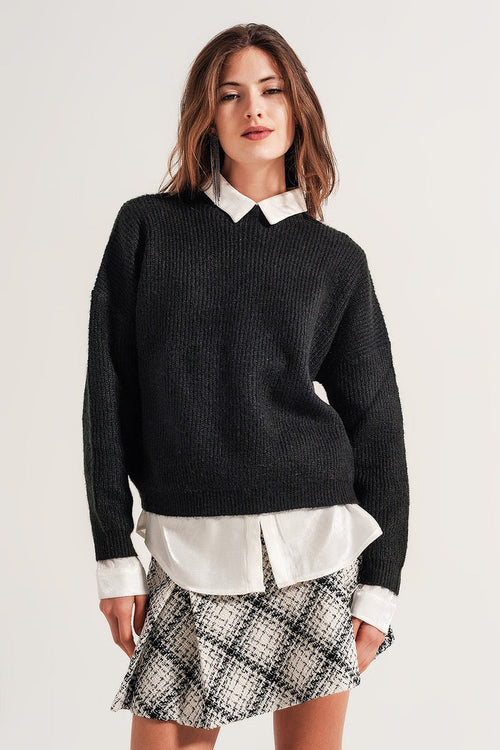High neck jumper in black