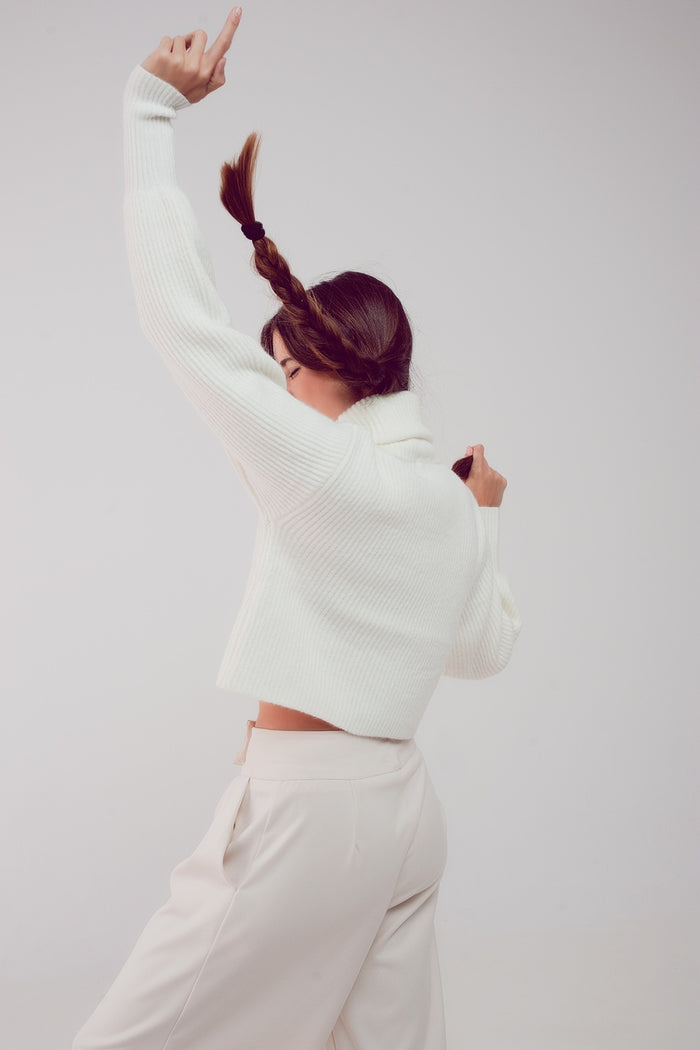 High neck jumper with balloon sleeve in cream