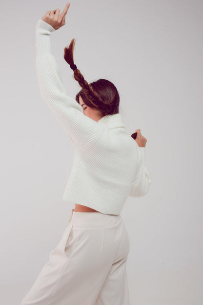High neck jumper with balloon sleeve in cream