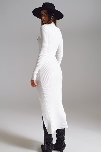 High Neck Maxi Knitted Dress In White - dress
