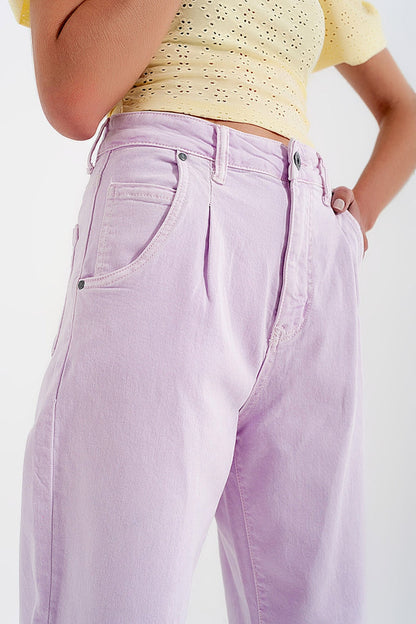 High rise mom jeans with pleat front in lilac - Coloured Jeans