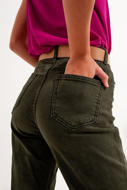 high rise slouchy mom jeans in green - Coloured Jeans