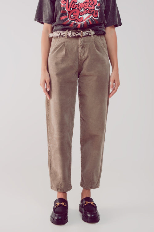 High rise slouchy mom pants in beige cord - trousers