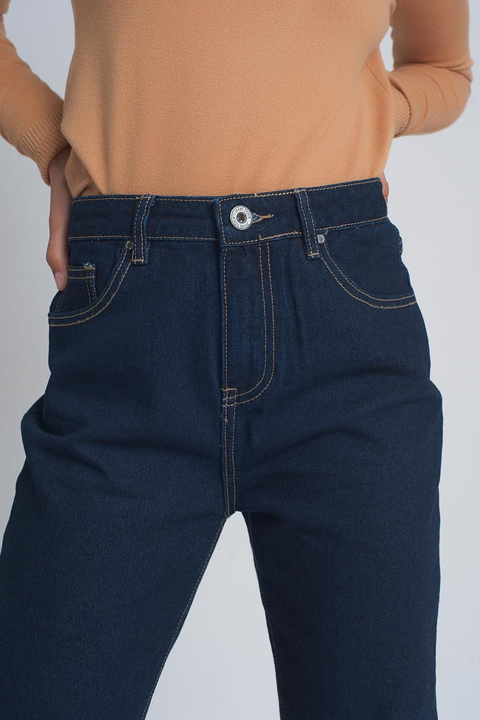 High rise straight cut jeans in dark blue - Denim