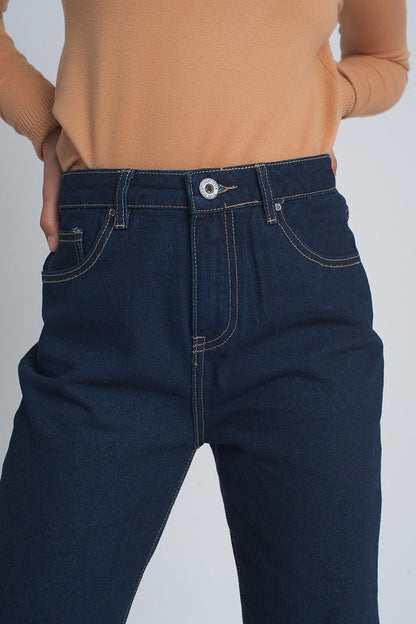 High rise straight cut jeans in dark blue - Denim