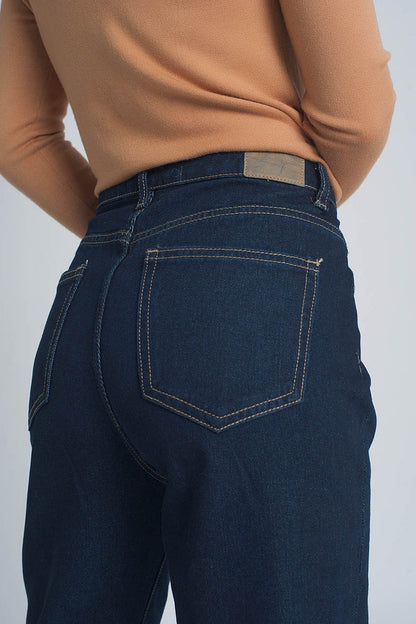 High rise straight cut jeans in dark blue - Denim