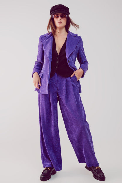 High rise straight leg pants in purple cord - trousers