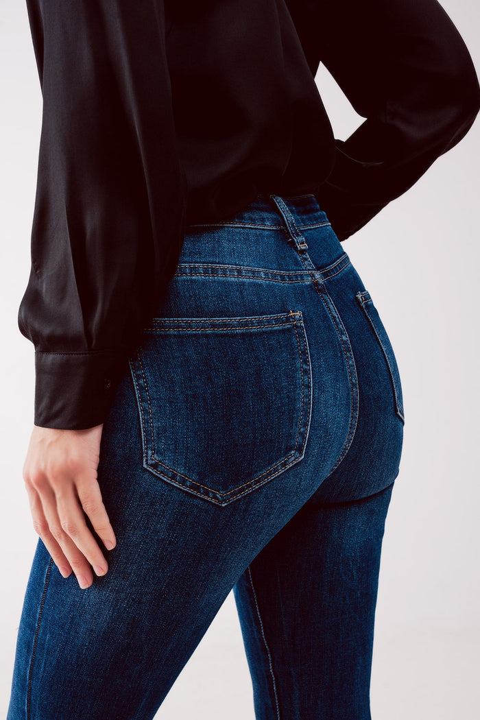 High waist authentic ripped skinny jeans in midwash blue - Denim