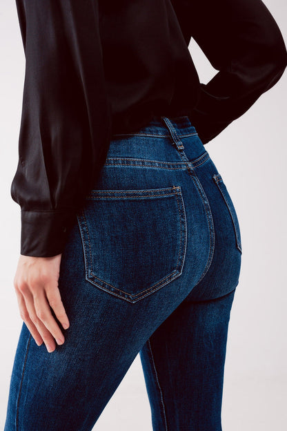 High waist authentic ripped skinny jeans in midwash blue - Denim