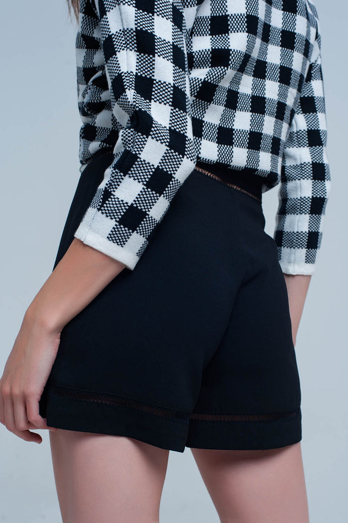 High waist black short with lace detail - trousers