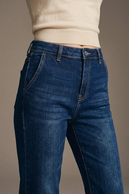 High waist Dark Blue Flare Jeans - Denim