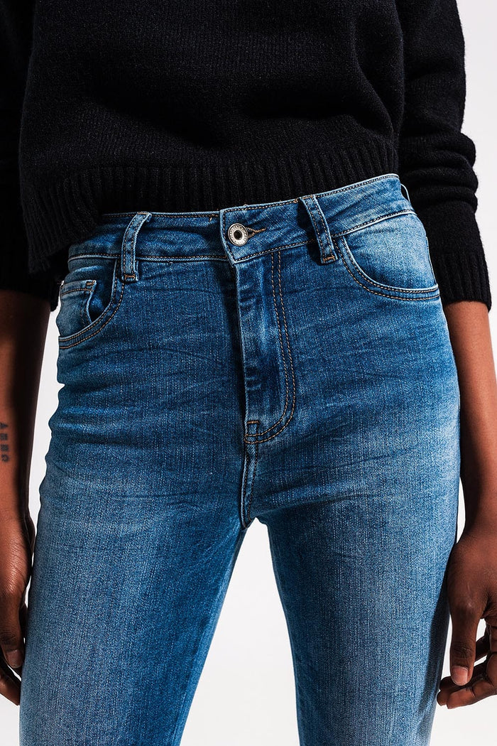 High waist Elastic skinny jeans in mid blue - Denim