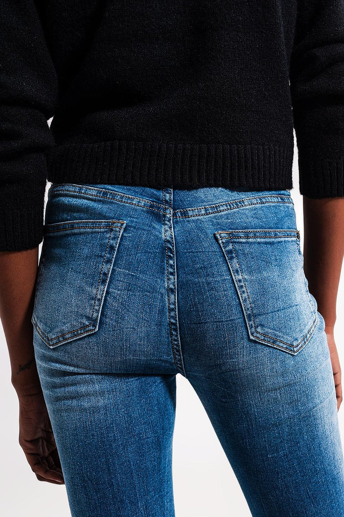 High waist Elastic skinny jeans in mid blue - Denim