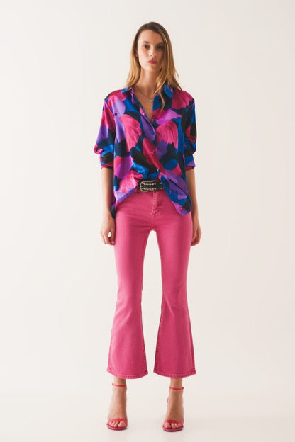 High waist flare jean in pink - Coloured Jeans