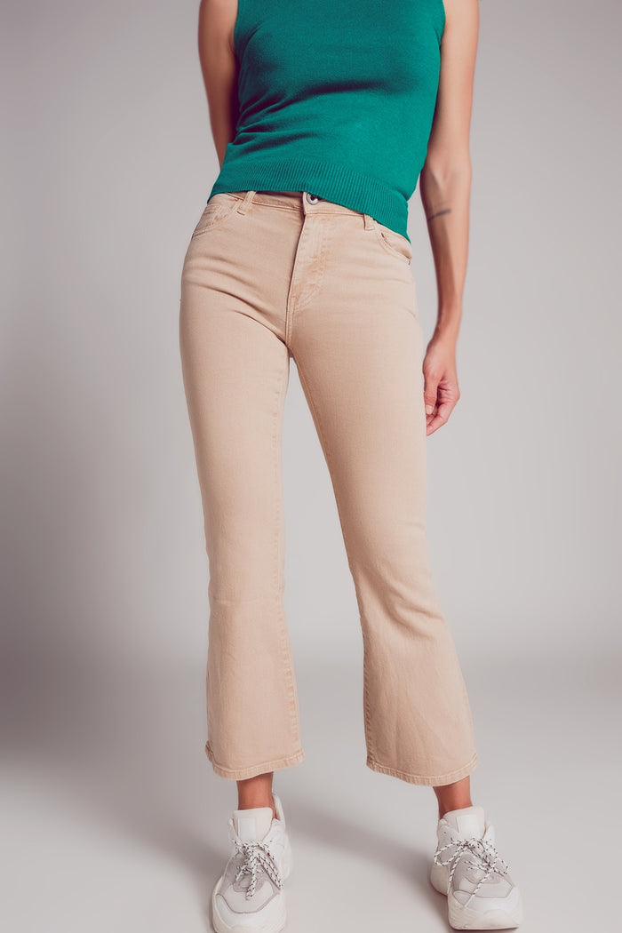 high waist flare jean in sand - Coloured Jeans