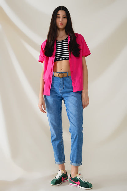 High Waist Mom Jeans In Mid Wash Stretch Denim - Denim