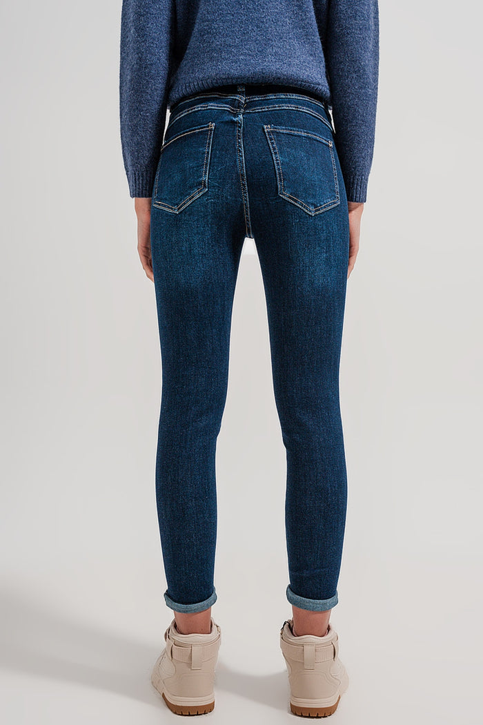 High waist skinny fit jeans in dark blue - Denim