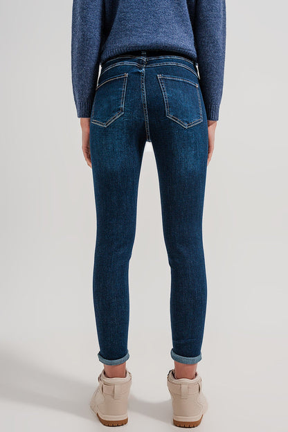 High waist skinny fit jeans in dark blue - Denim