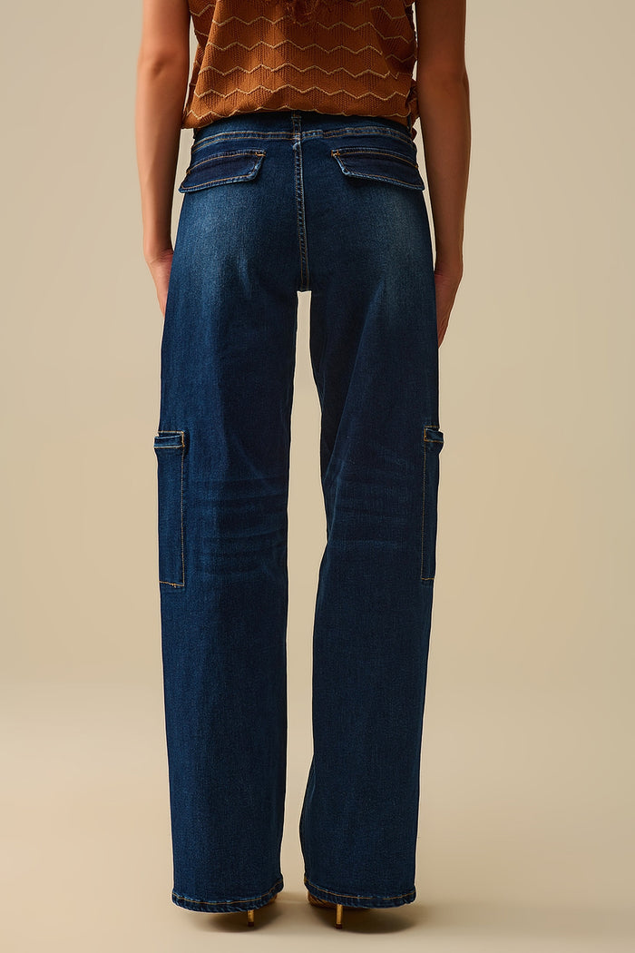 High Waist Wide Leg Jeans with Side Pockets - Denim
