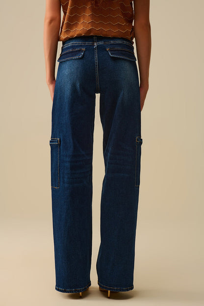 High Waist Wide Leg Jeans with Side Pockets - Denim