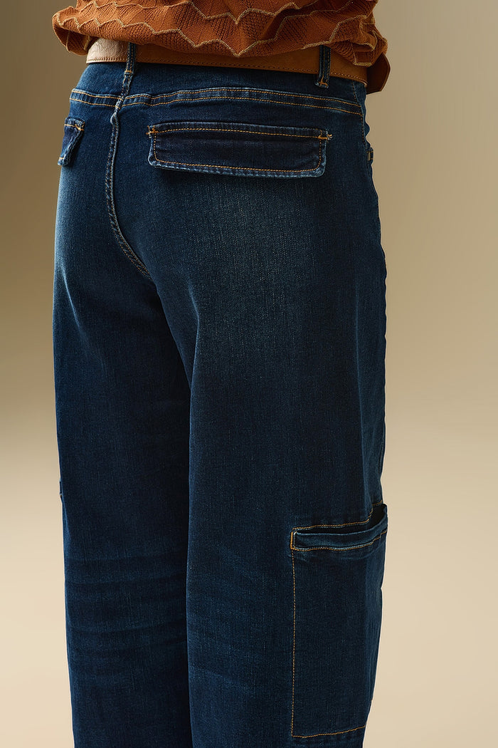 High Waist Wide Leg Jeans with Side Pockets - Denim