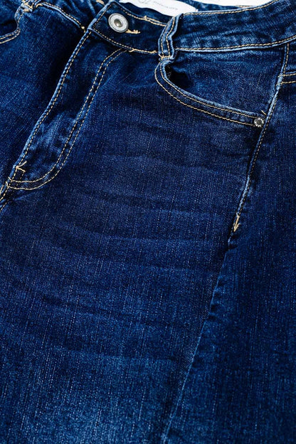 High Waist Wide Leg Jeans with Side Pockets - Denim