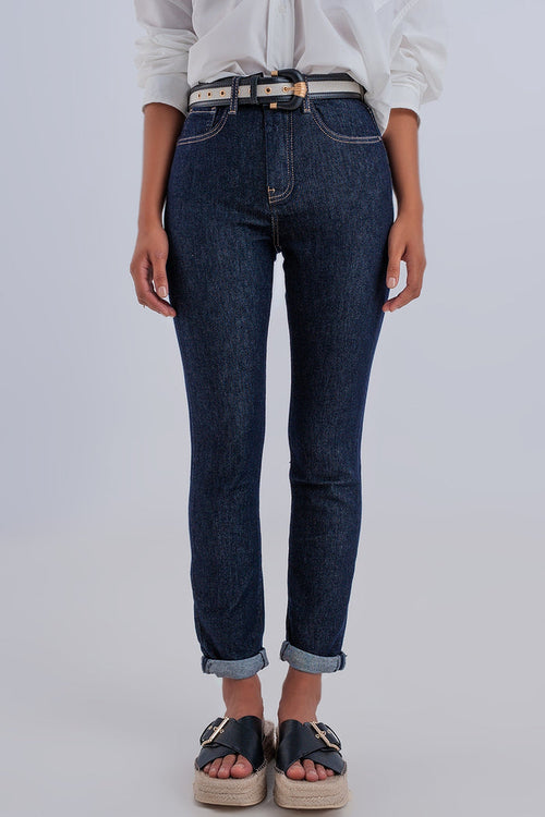 High waisted basic jean in dark blue - Denim