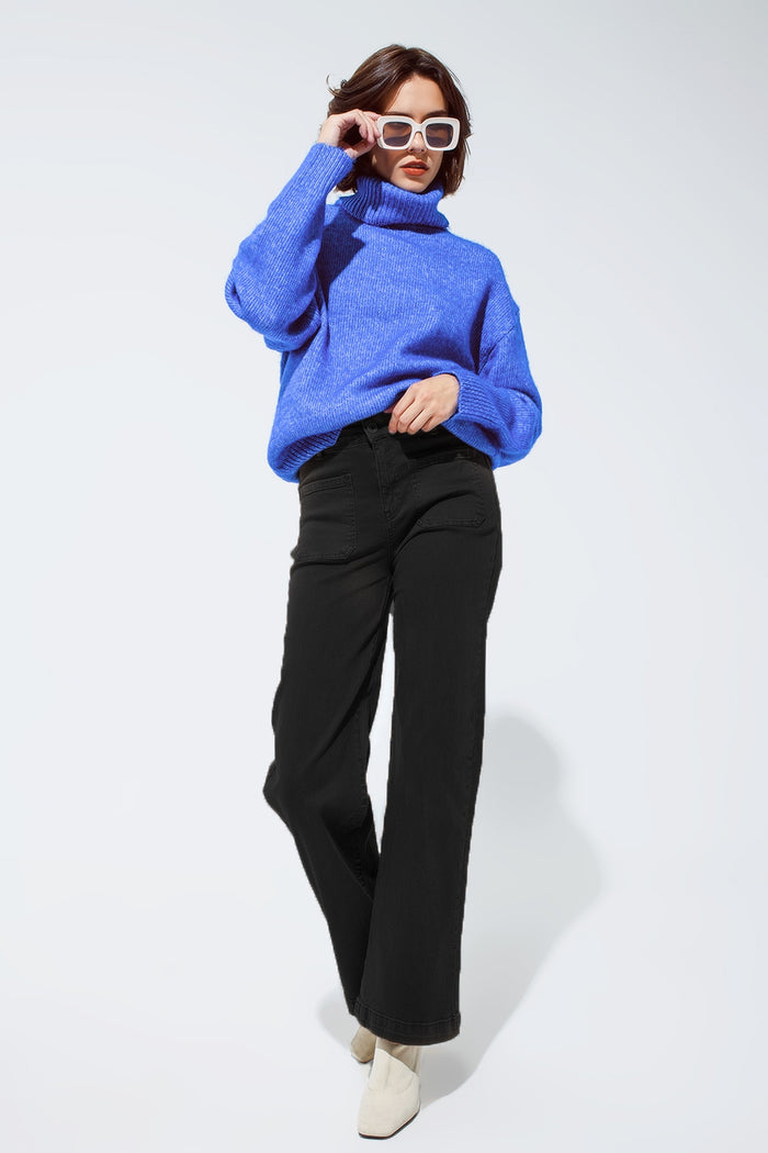 high waisted front pockets flare jeans in black - Coloured Jeans