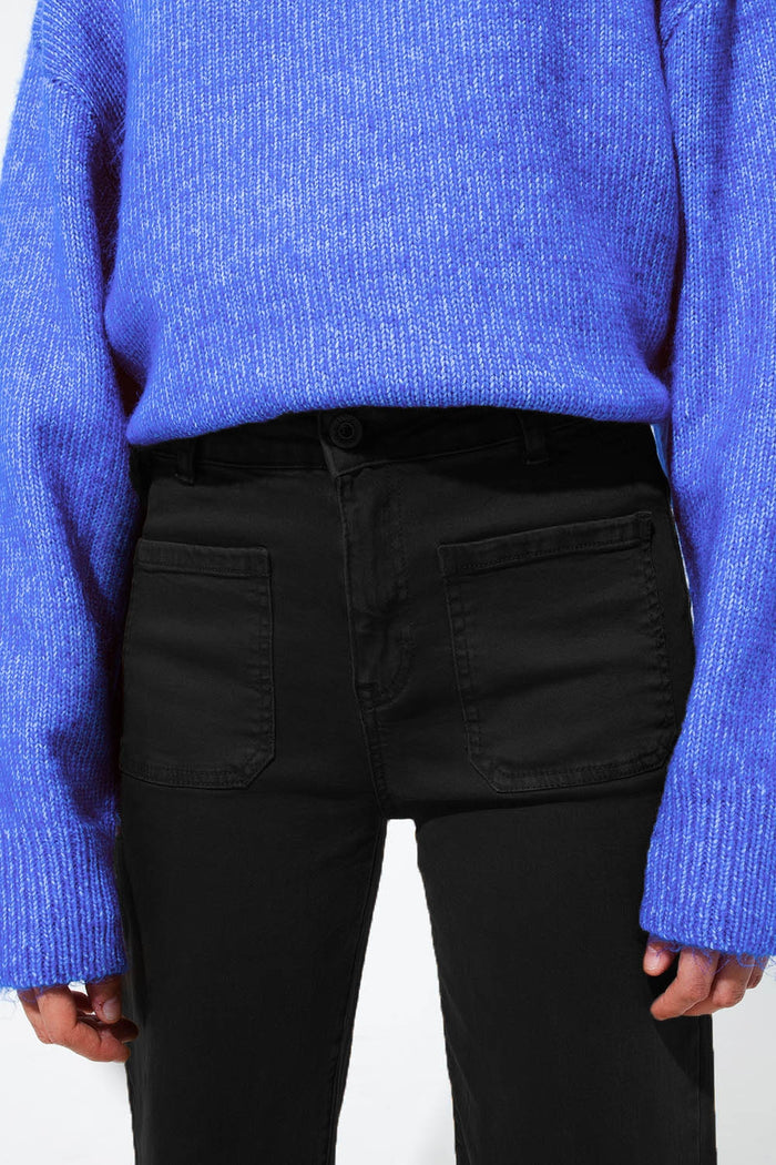 high waisted front pockets flare jeans in black - Coloured Jeans