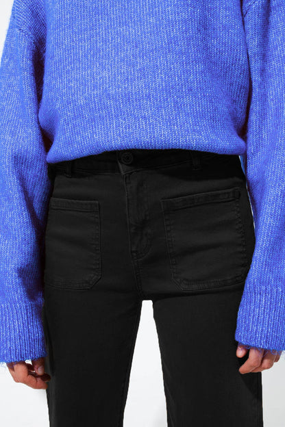 high waisted front pockets flare jeans in black - Coloured Jeans