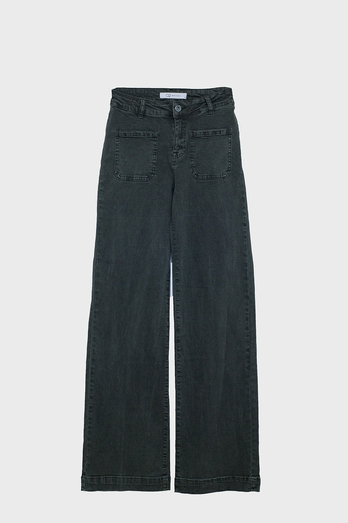 high waisted front pockets flare jeans in dark khaki - Coloured Jeans